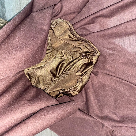 Brown and gold leotard with asymmetrical skirt attached - Picture 2 of 5